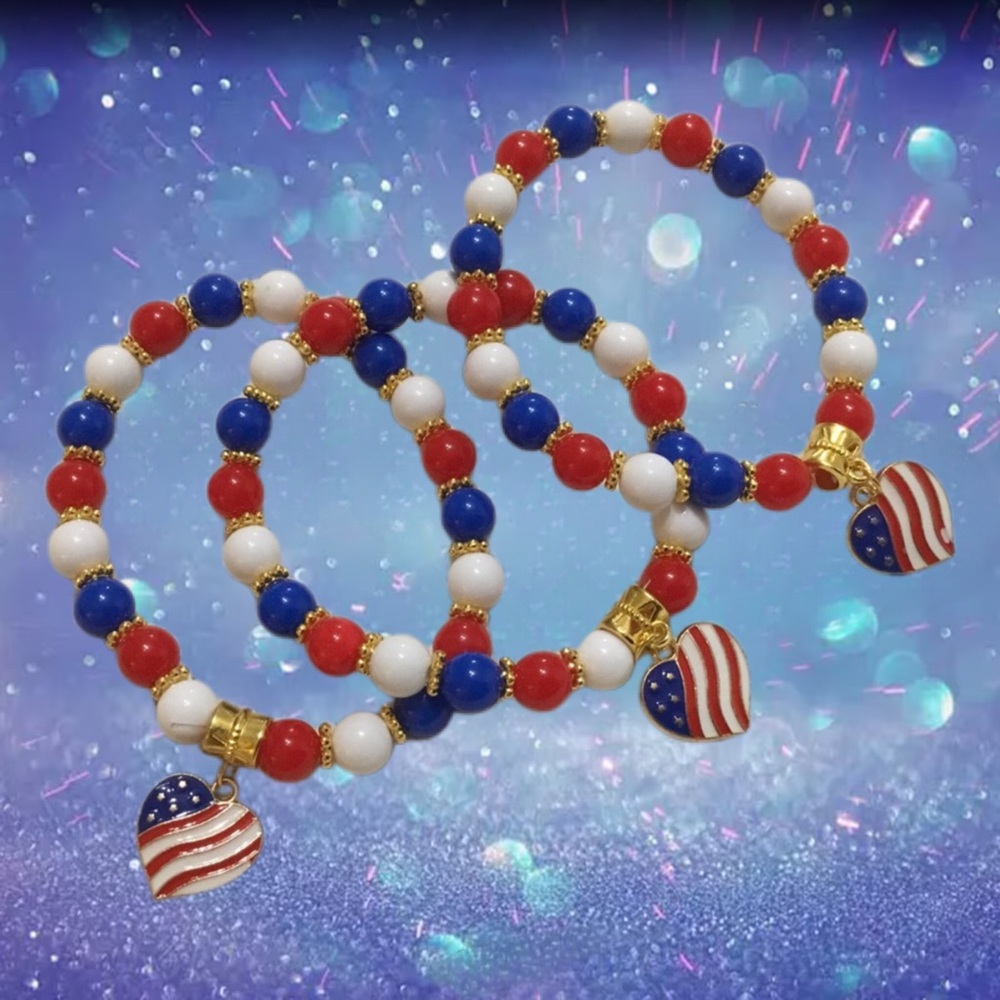 Patriotic American Flag Beaded Bracelets